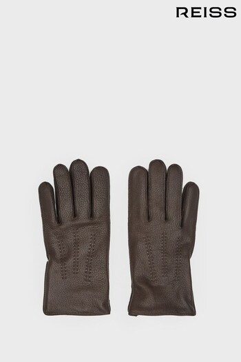 Reiss Chocolate Iowa Leather Gloves (C93571) | £98