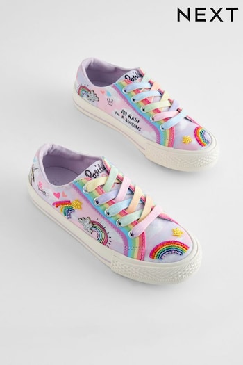 Lilac Purple Rainbow Embroidered Standard Fit (F) Lace-Up Trainers (C93949) | £31 - £35