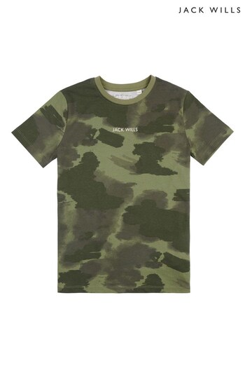 Jack Wills Khaki Green Paint Stroke T-Shirt (C94109) | £22 - £30