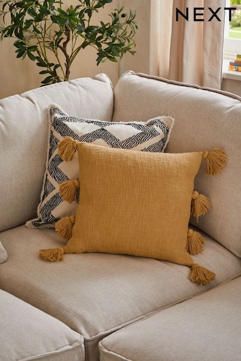 Ochre Yellow Textured Tassel Cushions (C94135) | £14