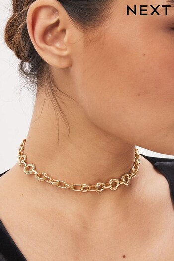 Gold Tone Circle Link Chain Choker Necklace (C94238) | £12