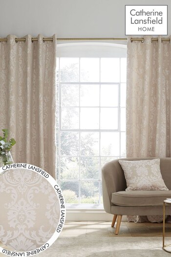 Catherine Lansfield Natural Damask Jacquard Eyelet Lined Curtains (C94260) | £40 - £120