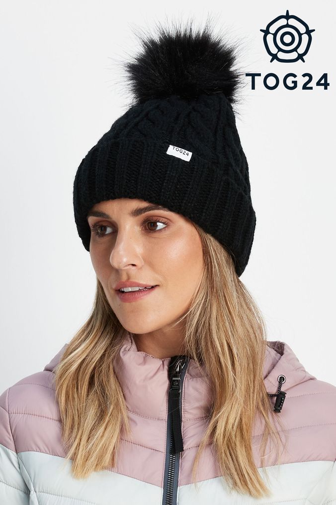 Black bobble hat womens clearance