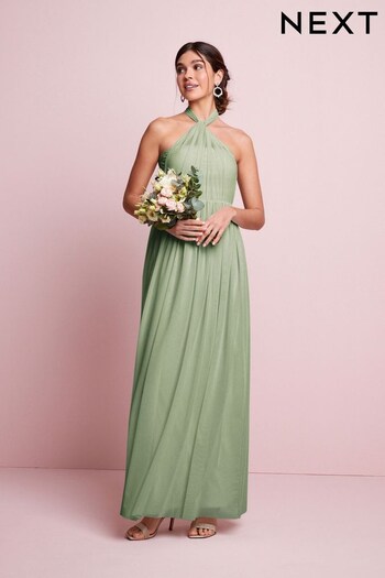 Sage Green Mesh Multiway Bridesmaid Wedding Maxi Olympics Dress (C94689) | £65