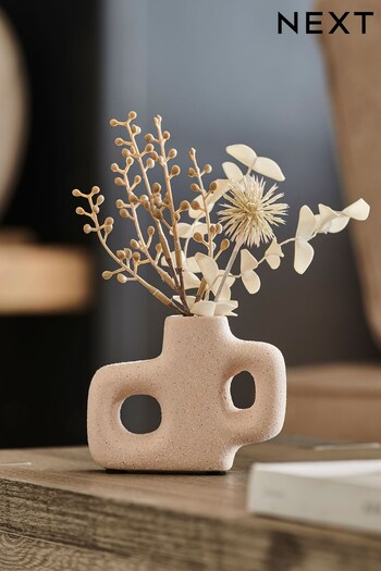 Natural Artificial Scandi Dried Flowers In Ceramic Textured Vase (C94739) | £10