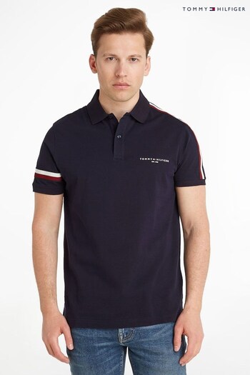 Tommy AW0AW11007 Hilfiger Blue Global Stripe Sleeve Polo Shirt (C94847) | £100