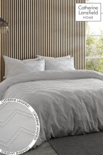 Catherine Lansfield Natural Chevron Clipped Jacquard Duvet Cover and Pillowcase Set (C95008) | £30 - £60