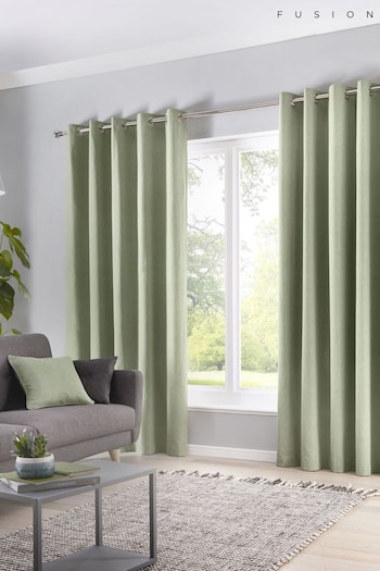 Fusion Green Sorbonne Eyelet Curtains (C95049) | £22 - £65