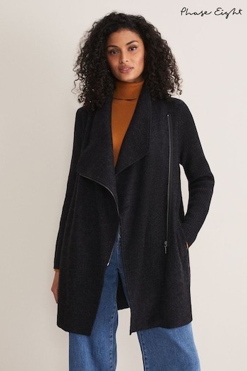 Phase Eight Grey Byanca Zip Knit Coat (C95106) | £135