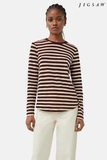 Jigsaw Red Cotton Slub Stripe Long Sleeve T-Shirt (C95471) | £45
