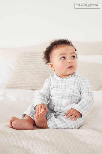 The White Company Organic Cotton Gingham Sleepsuit With Bunny Toy (C95527) | £30