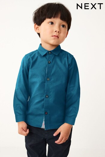 Teal Blue Long Sleeve Trimmed Oxford Shirt Simple (3mths-7yrs) (C95586) | £11 - £13