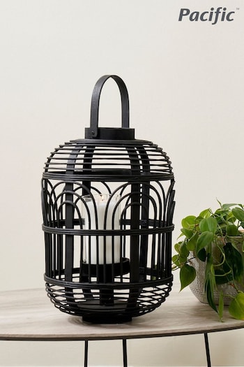 Pacific Black Bamboo And Glass Lantern (C95757) | £50