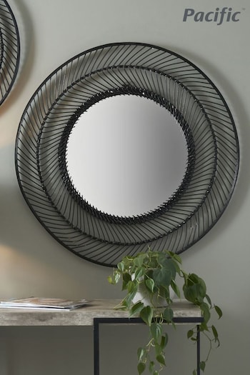 Pacific Black Bamboo Round Large Wall Mirror (C95820) | £125