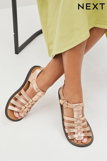 Rose Gold Forever Comfort® Leather Round Toe Gladiator Sandals (C95844) | £38