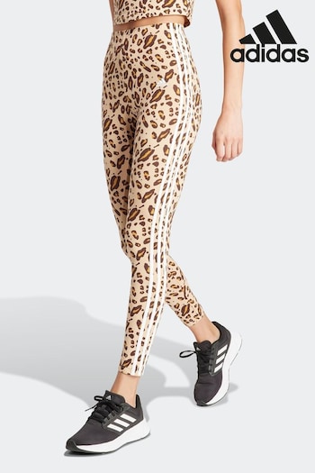 adidas Brown Sportswear Essentials 3-Stripes Animal Print Leggings (C95875) | £33
