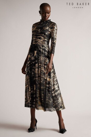 Ted Baker Iggiey Black 3/4 Length Sleeve Dress With Ruffled Skirt (C95895) | £175