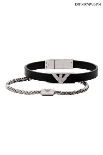 Emporio Armani Gents Silver & Black Bracelets Gift Set (C95941) | £165