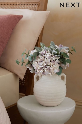 Lilac Purple Artificial Hydrangea Arrangement In Terracotta Vase (C95980) | £55