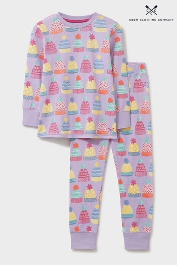 Crew Short-Sleeved Clothing Company Lilac Purple Print Cotton Pyjama Set (C96029) | £24 - £28