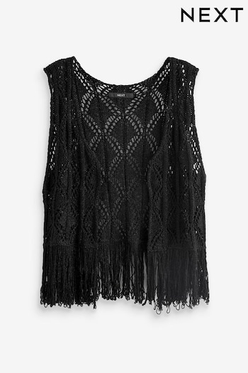 Black Sparkle Chrochet Fringed Waistcoat (C96101) | £25