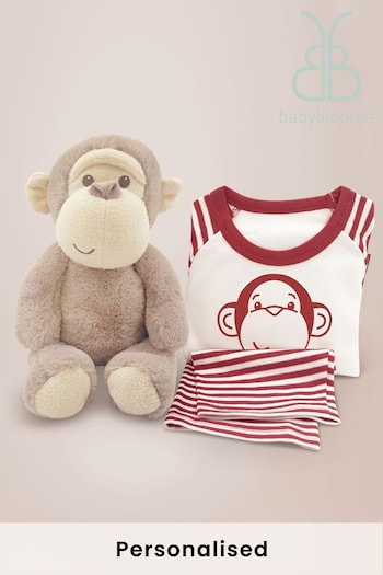 Babyblooms Monkey Soft Toy with Personalised Red Stripe Pyjamas (C96152) | £49