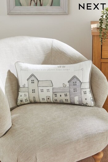 Grey There's No Place Like Home Embroidered Oblong Cushion (C96208) | £16