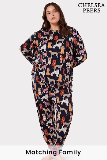 Chelsea Peers Blue Curve Recycled Fibres Posh Dogs Print Long Pyjama Set (C96414) | £38