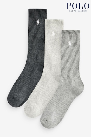Ralph Lauren Grey Cotton Blend Crew Socks 3 Pack (C96471) | £30