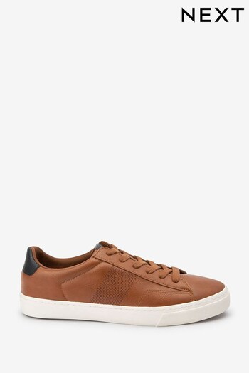 Tan Brown Wide Fit Perforated Side Trainers (C96586) | £32