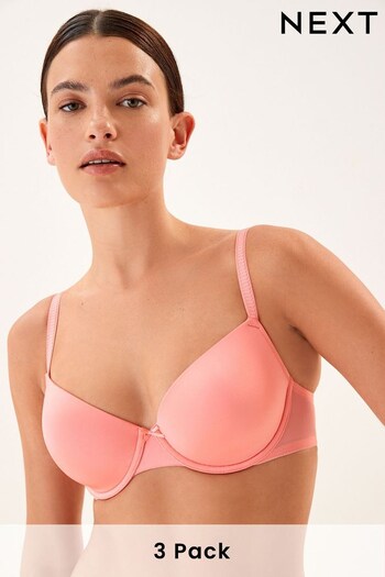 Coral Pink/Blue/Cream Pad Plunge Microfibre Smoothing T-Shirt Bras 3 Pack (C96623) | £30