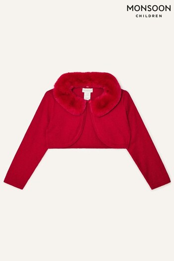 Monsoon Red Baby Super-Soft Fur Collar Cardigan (C96639) | £23 - £25