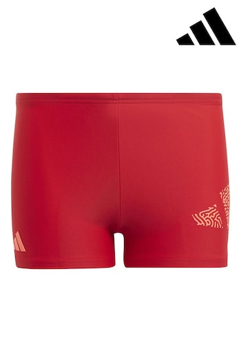 adidas Red Junior 3 Bar Logo Swim Boxers (C96783) | £13