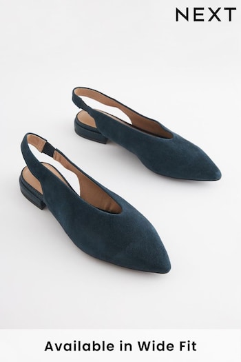 Navy Blue Forever Comfort® Leather Flat Slingbacks (C96867) | £45