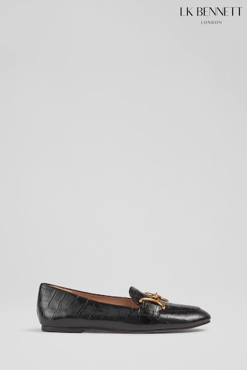 LK Bennett Daphne Black Croc Effect Leather Loafers (C96896) | £259