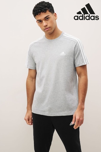 adidas Grey Sportswear Essentials Single Jersey 3-Stripes T-Shirt (C97101) | £23