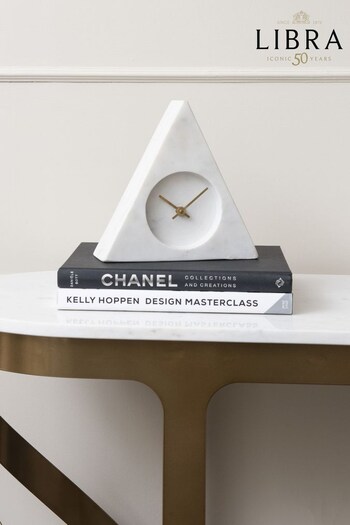 Libra White Marble Triangular Mantel Clock (C97155) | £70