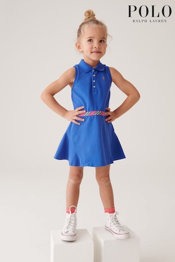 Polo Ralph Lauren Girls Blue Sleeveless Peplum rayures Polo Dress (C97261) | £99 - £109
