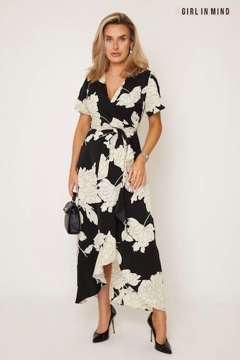 Girl In Mind Black Monochrome Floral Petite Farren Wrap Maxi Dress (C97318) | £44