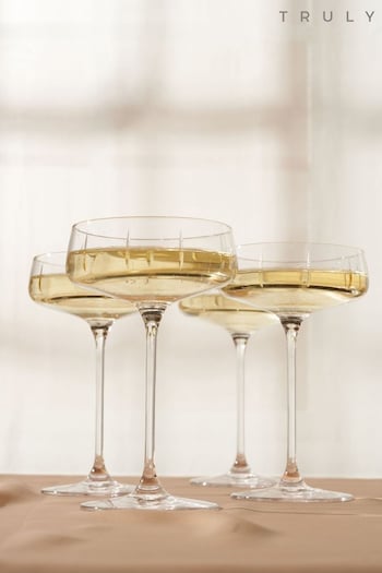 Truly Set of 4 Clear Soho Cut Crystal Coupes Martini Glasses (C97471) | £50