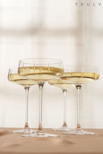 Truly Set of 4 Clear Soho Cut Crystal Coupes Martini Glasses (C97471) | £50