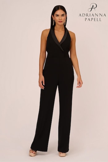 Adrianna Papell Tuxedo Crepe Black Jumpsuit (C97625) | £250