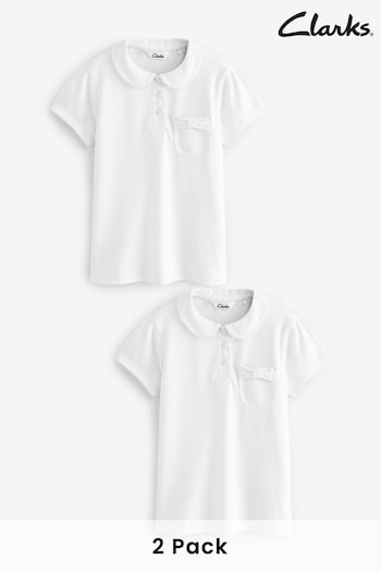 Clarks White Girls School Short Sleeve ESSENTIALS Polo Shirts 2 Pack (C97633) | £14 - £16
