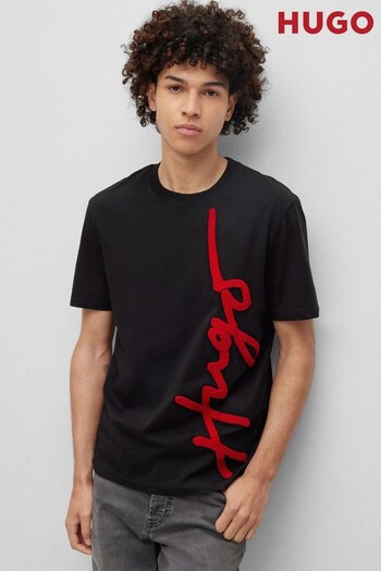 HUGO Black Vertical Embroidered Logo T-Shirt (C97659) | £79