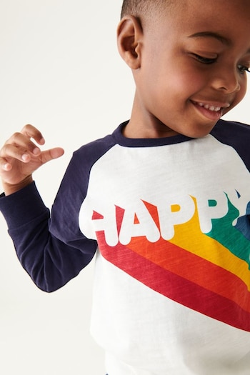 Little Bird by Jools Oliver Navy Happy Long Sleeve Colourful T-Shirt (C97660) | £14 - £17