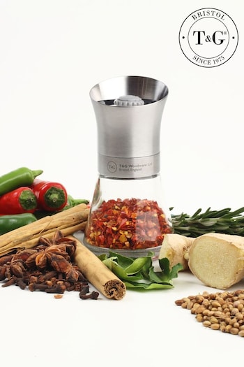 T&G Silver Spice Mill Stainless Steel Top & Glass Base (C97697) | £25