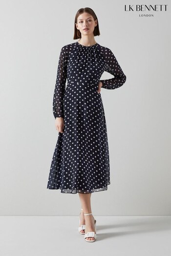 LK Bennett Blue Addison Spot Recycled Polyester Dress (C97707) | £299