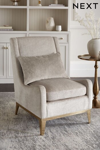 Plush Chenille Oyster Brushed Gold Effect Leg Hargrave Highback Armchair (C97733) | £299