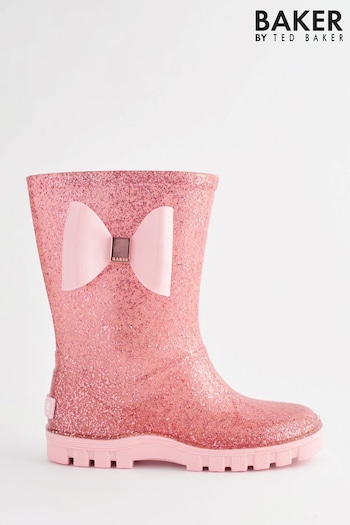 Baker by Ted Baker Girls Pink Glitter Welly Boots with Bow (C97749) | £28