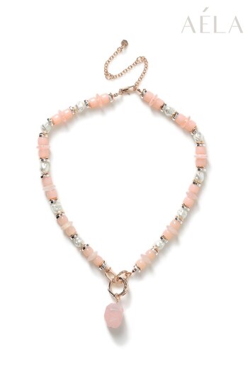 Aela Pink Rose Quartz And Pearl Pendant Necklace (C97919) | £28